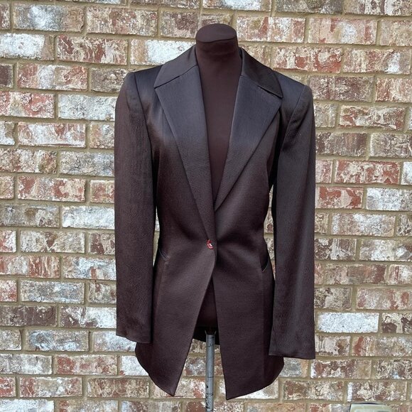 Oscar de la Renta Dark Chocolate Brown One-Button Women's Blazer Size 8 - Picture 1 of 4